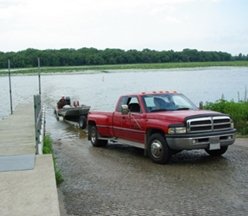 Big Slough boat ramp located four miles north of Thomson, Illinois is a popular access point on the Mississippi River.