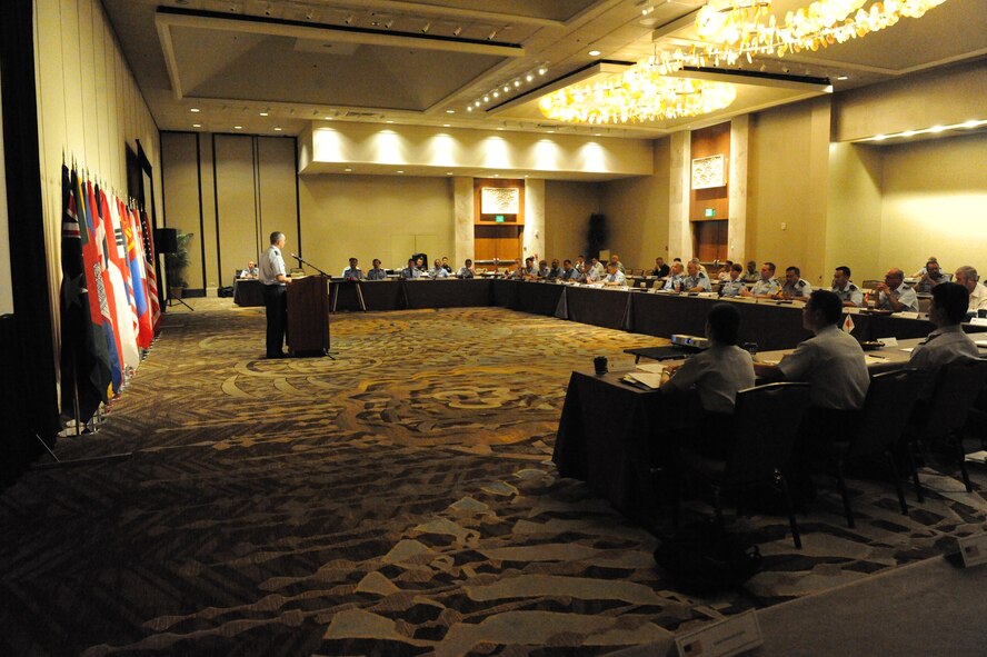 Maj. Gen. Paul H. McGillicuddy, Pacific Air Forces vice commander, speaks during the 2014 Pacific Rim Airpower Symposium in Honolulu, Hawaii Sept. 23, 2014. This symposium is designed to help establish and enhance cultural understanding, as well as encourage information sharing and interoperability. (U.S. Air Force photo/Master Sgt. Matthew McGovern)