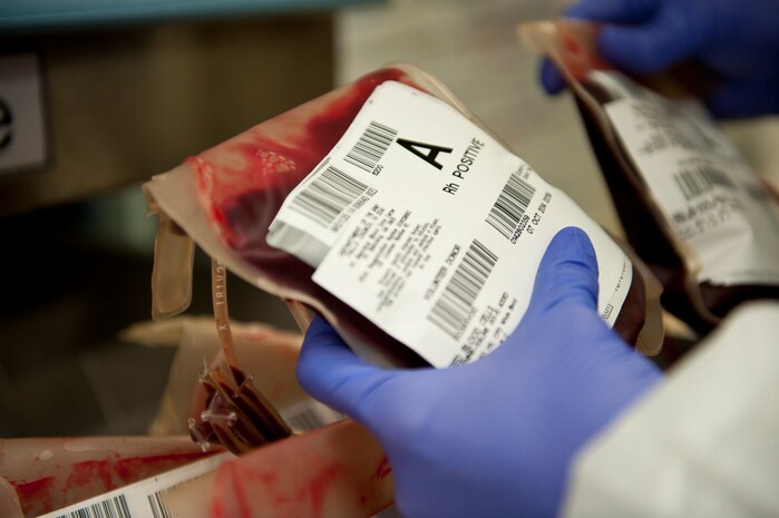 Staff Sgt. Aisuluu Alford, 99th Medical Support Squadron NCO in charge of transfusion services, takes blood inventory at the Mike O’Callaghan Federal Medical Center at Nellis Air Force Base, Nev., Sept. 19, 2014. The blood bank usually stocks up to 100 units of various blood types to ensure it is readily available for any patient requiring a blood transfusion. (U.S. Air Force photo by Airman 1st Class Thomas Spangler)