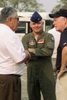 Col. John Trnka, 940th Wing commander, welcomes Ron Bartoli (left) and Whitney Bibbons during an honorary commander’s base tour Sept. 2, 2014, at Beale Air Force Base, Calif.  The honorary commander program connects civic leaders with Air Force commanders to foster and strengthen working relationships.   (U.S. Air Force photo by Staff Sgt. Brenda Davis/Released)