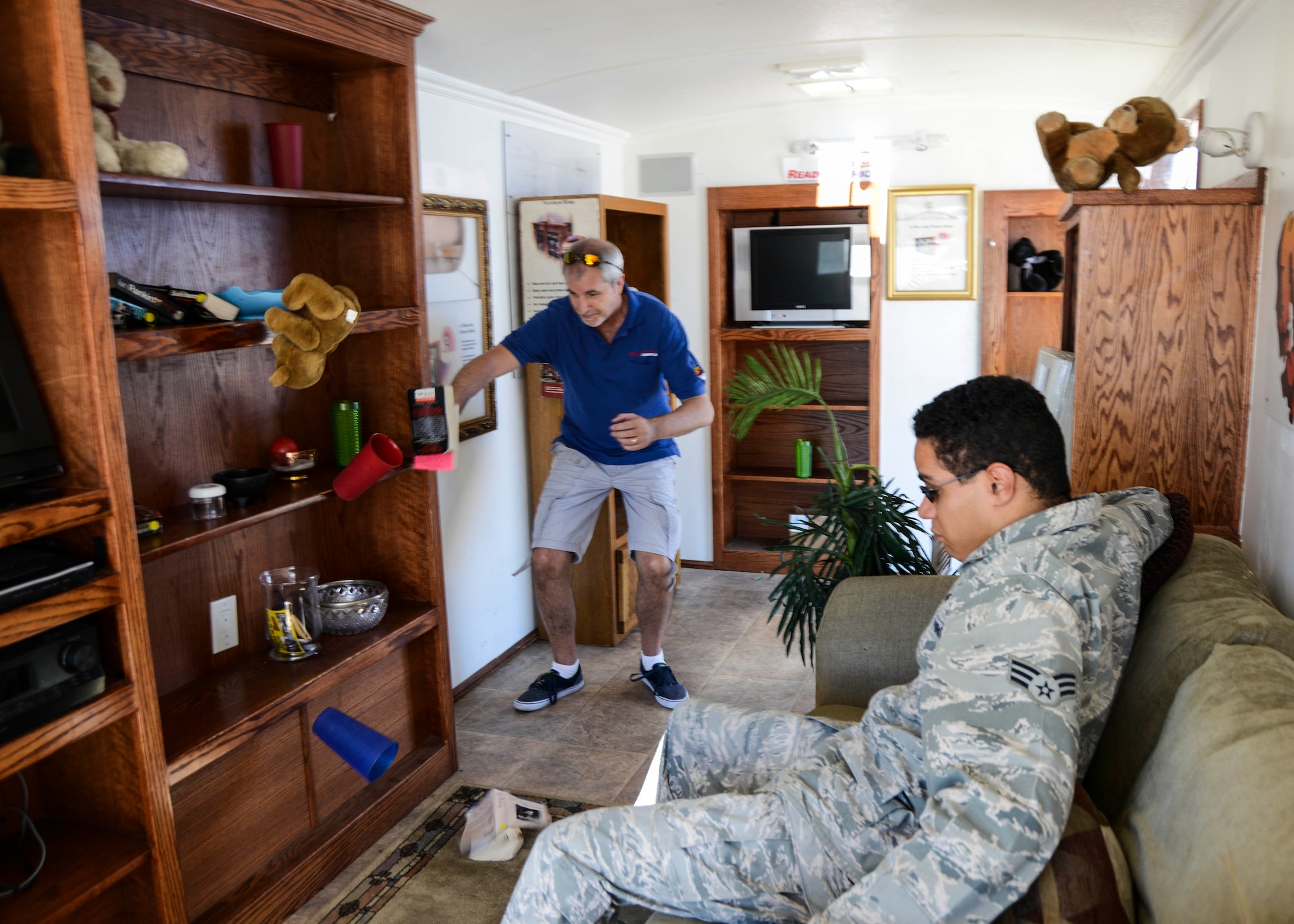 Senior Airman Duncan Davis, 412th Test Wing Command Post emergency actions controller, has never been in an earthquake. Davis was surprised by the Big Shaker and immediately started thinking about how his home would be affected by a large earthquake. (U.S. Air Force photo by Rebecca Amber) 