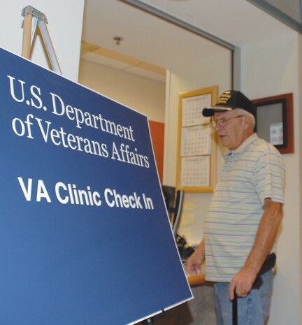 Richard Alvin Zipperer checks in to see the primary care physician at the Veterans Affairs Community-Based Outpatient Clinic located inside the Naval Branch Health Clinic aboard Marine Corps Logistics Base Albany, Friday.