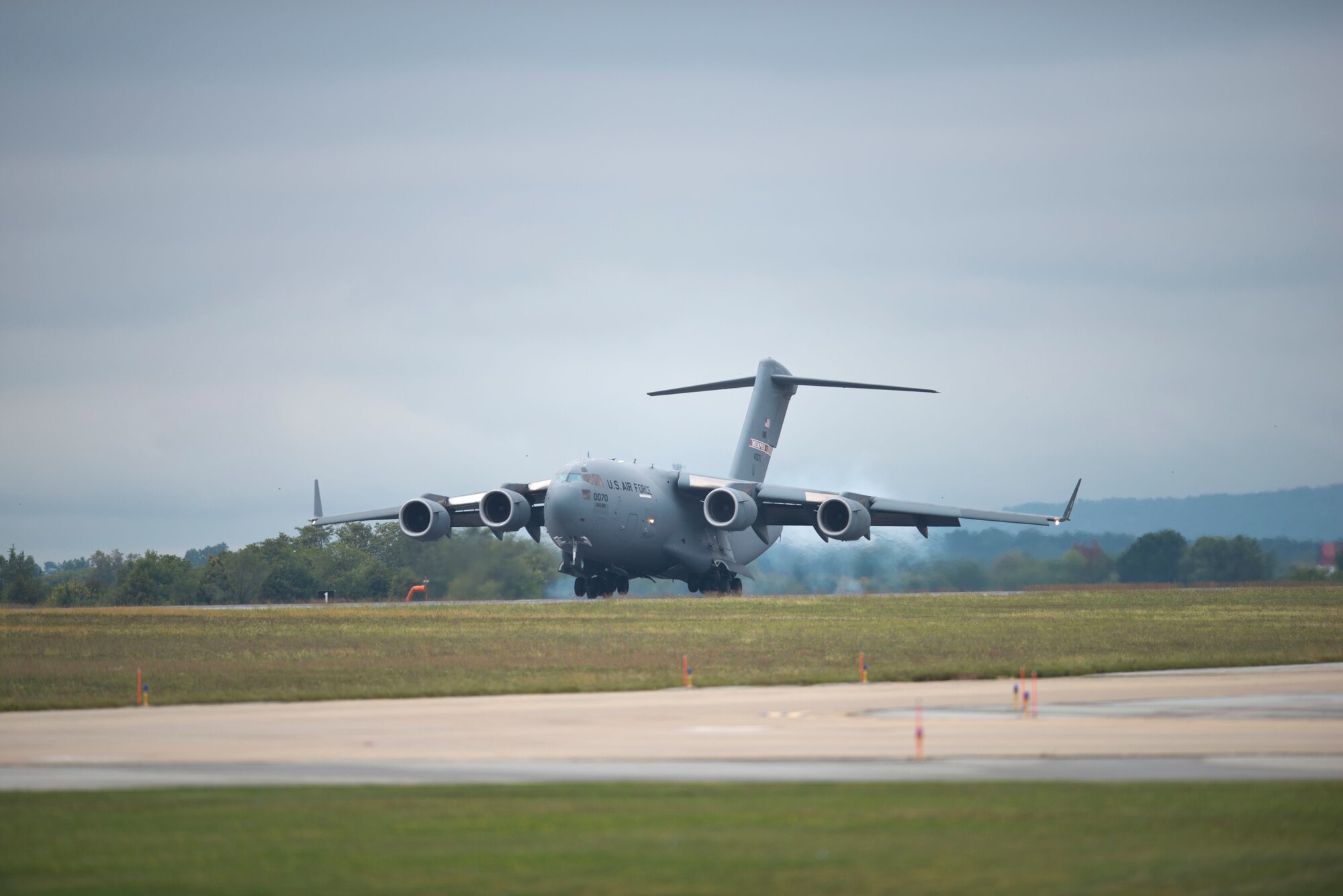 MARTINSBURG, W.Va.-- The first C-17 Globemaster III arrived at the 167th Airlift Wing in Martinsburg, W. Va. on September 25th, 2014.  The wing has flown the C-5 Galaxy since 2007 and will begin C-17 flying operations in January 2015. The last C-5 unit in the Air National Guard, the 167th began the conversion process in July and will maintain a fleet of eight C-17s. (U.S. Air National Guard photo by Tech. Sgt. Michael Dickson/Released)