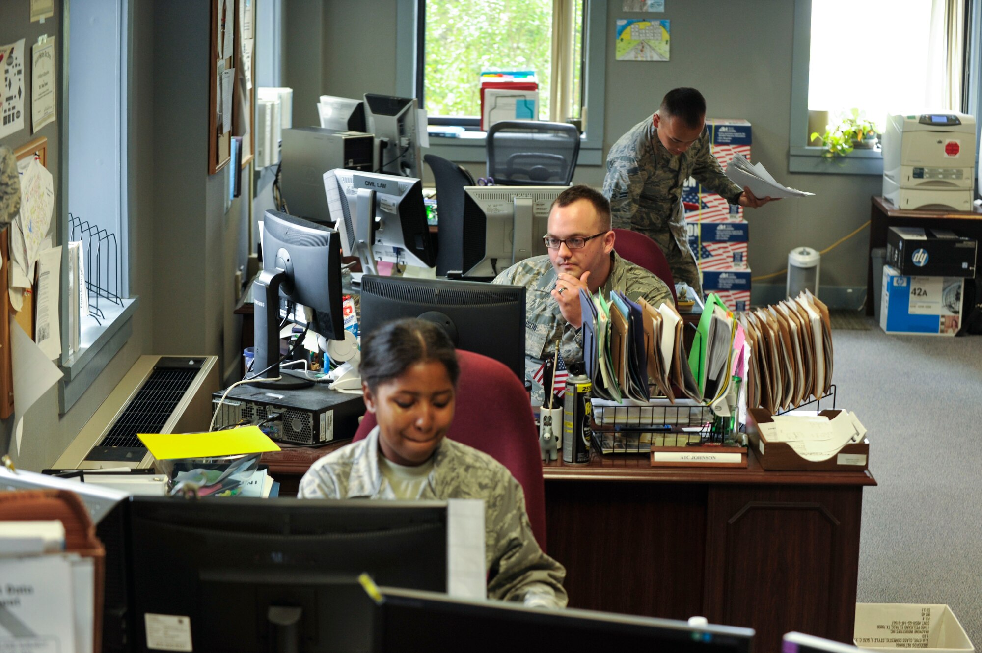 Paralegals and attorneys from the 19th Airlift Wing Office of the Staff Judge Advocate perform a number of services to the base. Some of the services include: free tax and legal assistance, powers of attorney, wills and medical directive preparation, and notary services. (U.S. Air Force photo by Senior Airman Regina Agoha)