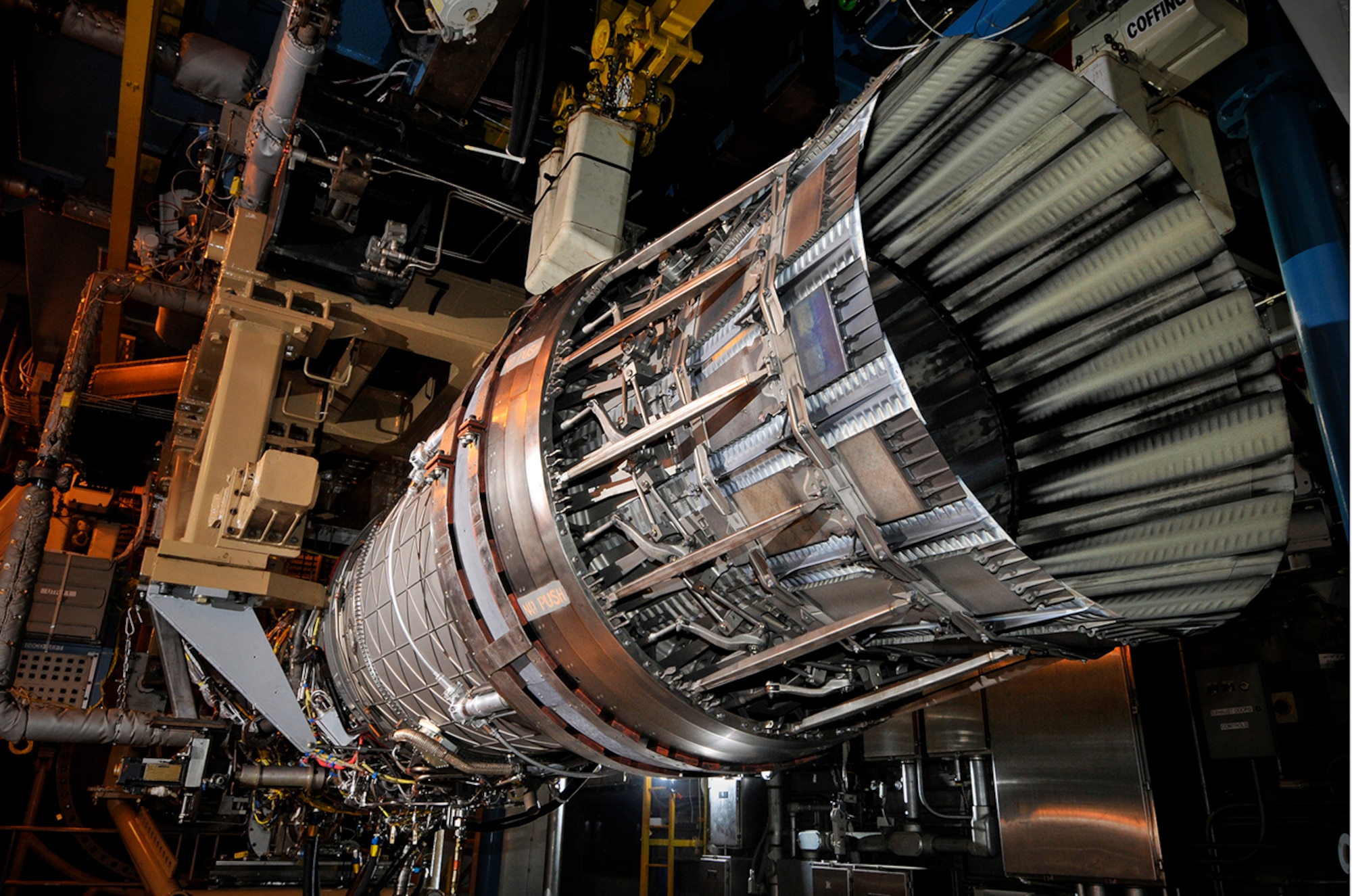 Pratt & Whitney’s F100-PW-220 engine recently completed a 15-month accelerated mission test in AEDC’s Sea Level test cell 3. (Photo by Rick Goodfriend)