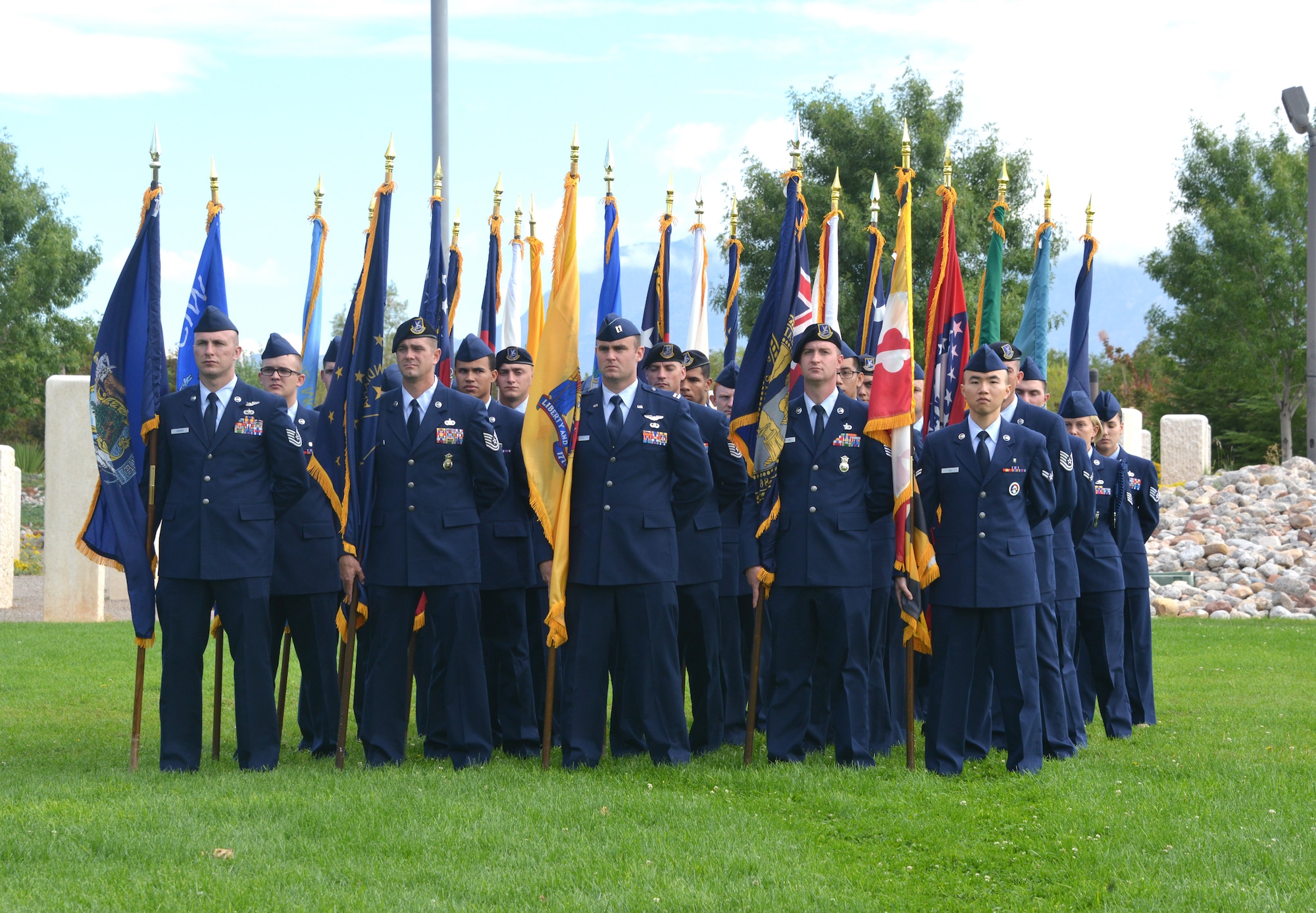 Airmen from across the base stand in formation at the POW MIA Recognition Day ceremony Sept. 19 at the New Mexico Veteran's Memorial Amphitheater. (Photo by Dennis Carlson)