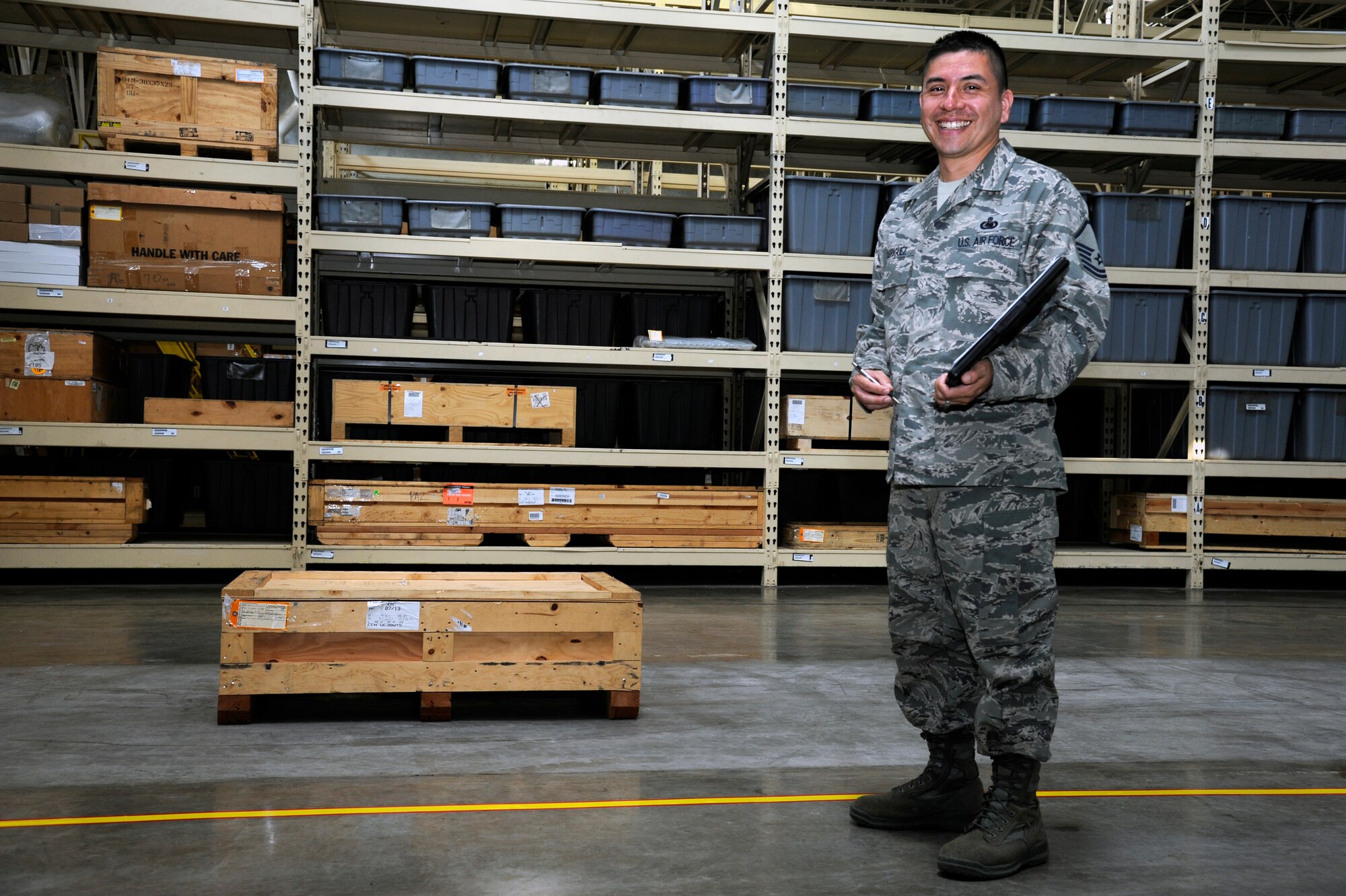 Featured is Master Sgt. Andrew Rodriguez, 47th Logistics Readiness Flight Supply Contracting Officer Representative superintendent, in the LRS warehouse.  Hispanic heritage month is Sept. 15 to Oct. 15. Rodriquez is a second generation Mexican-American who entered the Air Force on June 10, 1992. While at Laughlin Air Force Base he has served as the superintendent for LRS and a first sergeant.   