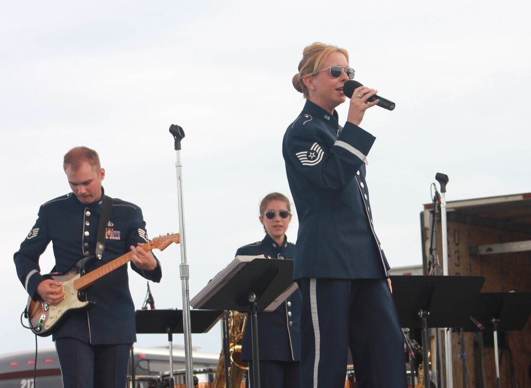 Instrumentalists with the Air National Guard Band of the Midwest perform for audiences during annual training at the Bayfront Festival Park, Duluth, Minn., July 4, 2014. They performed jazz, rock and concert music for audiences in Illinois and Wisconsin as part of their community relations tour before a grand finale in Minnesota July 4. The annual concert series was the result of a year’s worth of training and practice, one that the band used to celebrate patriotism with communities across the Midwest. (Courtesy photo/Released)