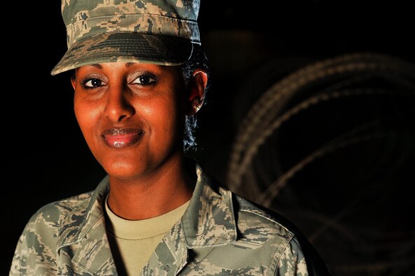 Staff Sgt. Ruta Shibeshi, deployed to the 380th Air Expeditionary Wing, credits her military service for helping to pave a clear path for her in life. It provided her with the resources that have allowed her to find a sense of security and a diverse community to which to belong. (U.S. Air Force photo by Tech. Sgt. Russ Scalf/Released)
