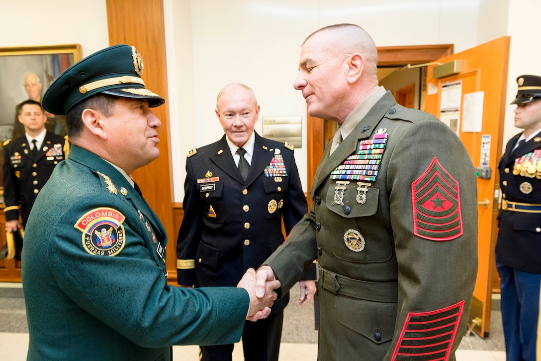 U.S. Marine Corps Sgt. Maj. Bryan B. Battaglia, Right, Senior Enlisted ...