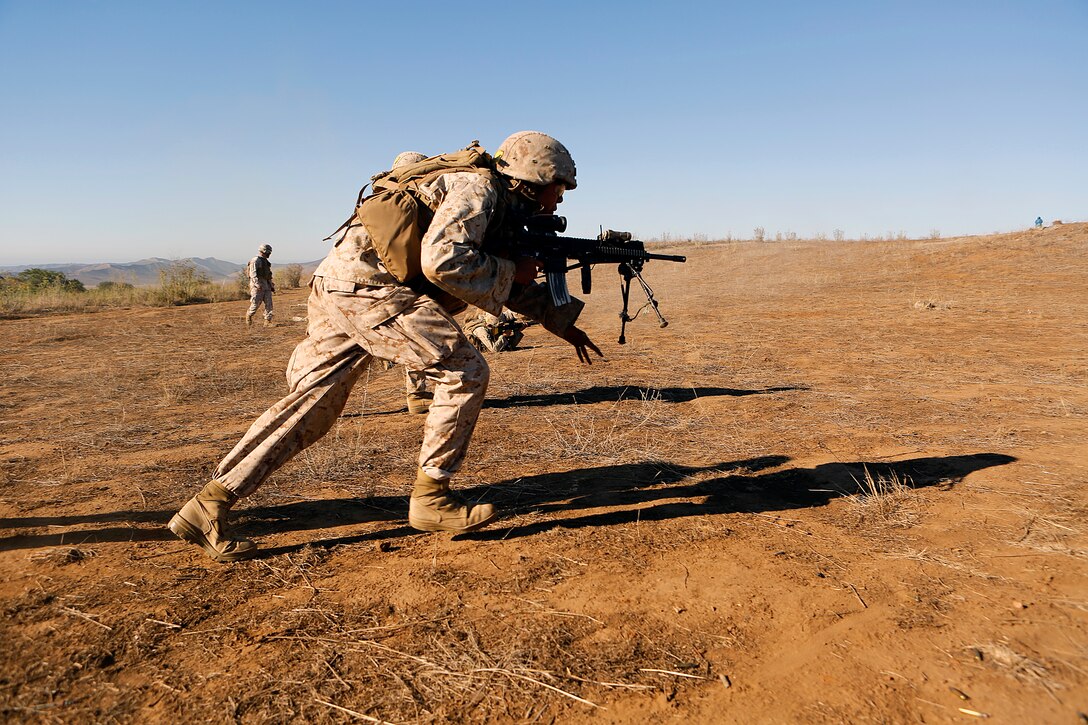 Entry-level Marines with Alpha Company, Infantry Training Battalion, School of Infantry-West completed their culminating event at Range 408 here, Sept. 25. The range includes and implements the different infantry occupational specialties at the company level. Medium/light machine guns and mortars suppress the enemy first, providing the supporting fire for a squad size element of riflemen and assaultmen to assault the enemies’ position. 

Infantry Training Battalion trains all infantry, entry-level Marines in the skills essential to operating combat environment. Infantry Training Battalion is a 52-day training course that transforms the raw Marine into an infantryman who can fight, survive, and win in a combat situation.
