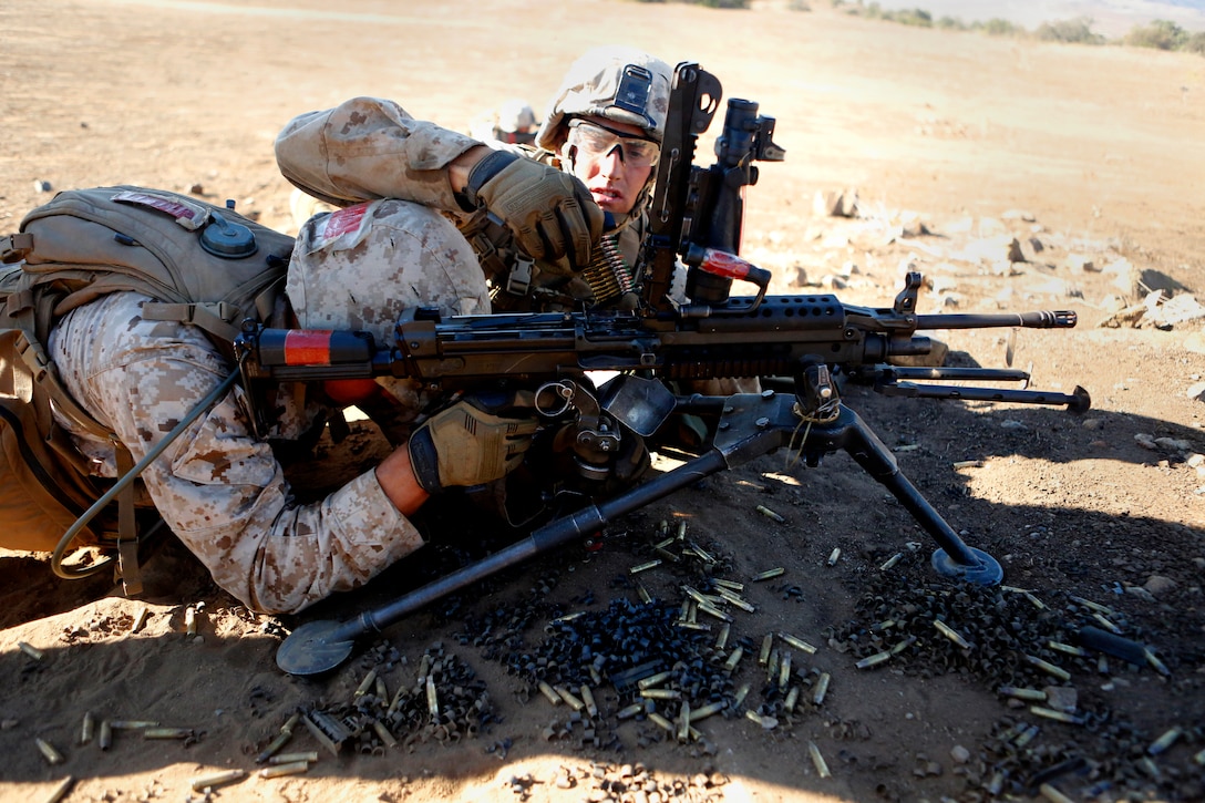 Entry-level Marines with Alpha Company, Infantry Training Battalion, School of Infantry-West completed their culminating event at Range 408 here, Sept. 25. The range includes and implements the different infantry occupational specialties at the company level. Medium/light machine guns and mortars suppress the enemy first, providing the supporting fire for a squad size element of riflemen and assaultmen to assault the enemies’ position. 

Infantry Training Battalion trains all infantry, entry-level Marines in the skills essential to operating combat environment. Infantry Training Battalion is a 52-day training course that transforms the raw Marine into an infantryman who can fight, survive, and win in a combat situation.
