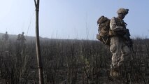 A rifleman with Co. Lima, 3rd Battalion, 1st Marine Regiment, hikes to his company objective during the Marine Corps Combat Readiness Evaluation aboard Marine Corps Base Camp Pendleton, Calif., Sept. 23, 2014. The MCCRE is designed to be a final evaluation to ensure the Marines are prepared to be deployed. The battalion is slated to deploy as the ground combat element of the 15th Marine Expeditionary Unit next year.