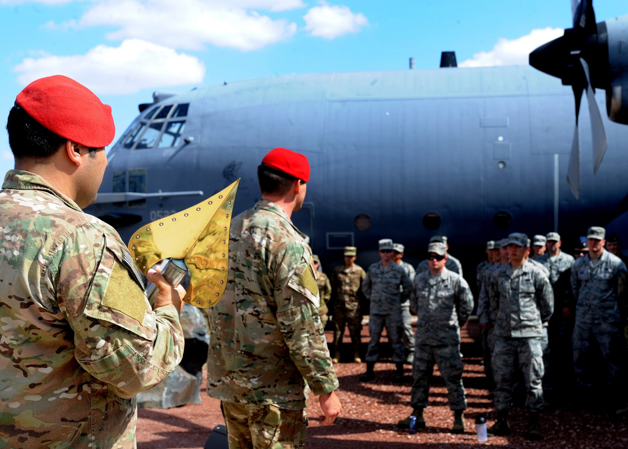 U.S. Air Force Maj. Michael Jenson, 26th Special Tactics Squadron commander, speaks about Tech. Sgt. William Jefferson, 21st Special Tactics Squadron combat controller, to attendees Sept. 26, 2014 at a ceremony at Cannon Air Force Base, N.M. A finial honoring Jefferson has been placed atop an American flag pole to help all remember that freedom isn’t free. (U.S. Air Force photo/Senior Airman Ericka Engblom)