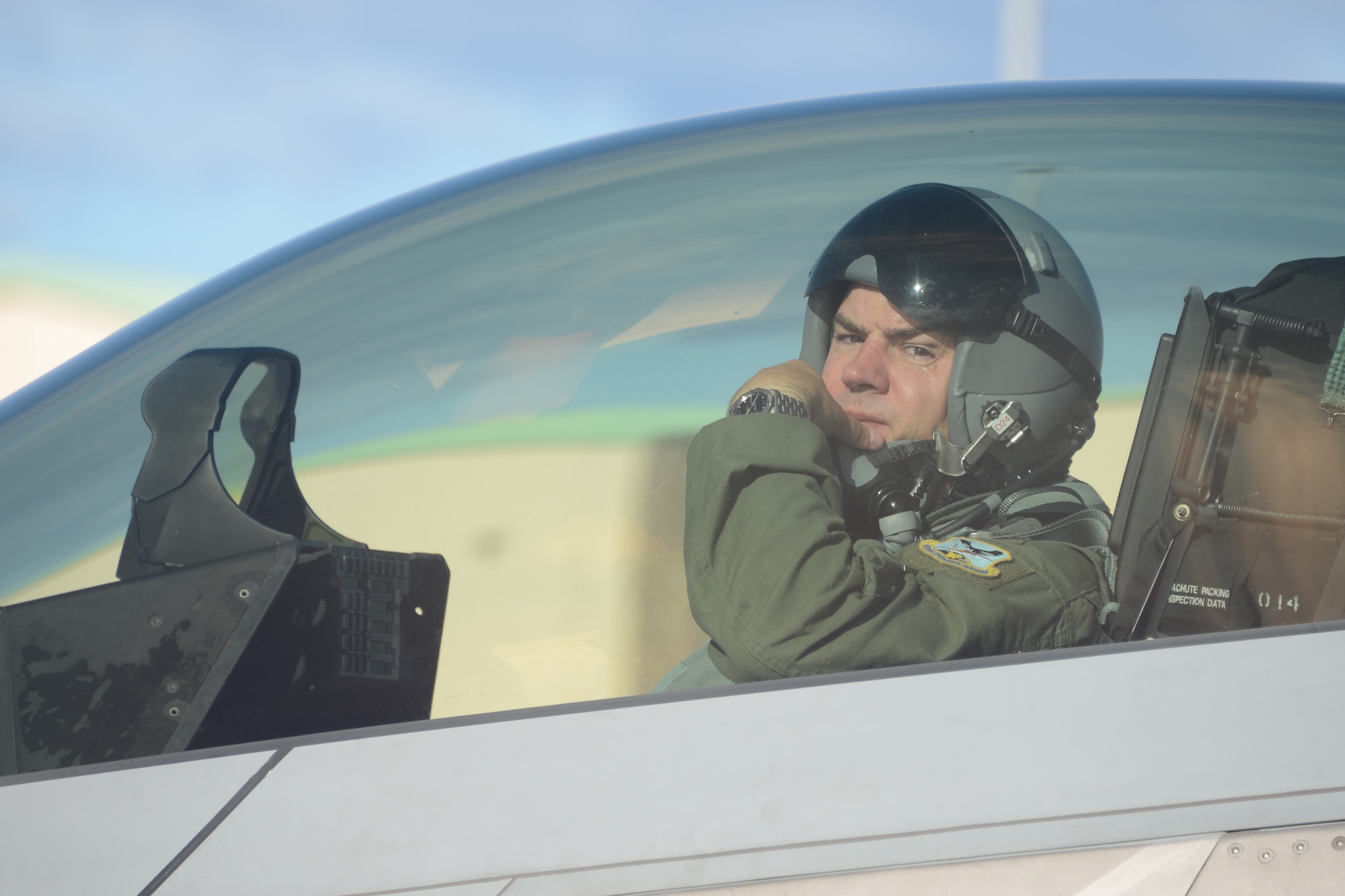 Maj. Chad Newkirk, 302nd Fighter Squadron F-22 pilot, prepares to take off from JBPHH during the 477th Fighter Group Annual Tour trip. This was the first time that Alaska’s only Air Force Reserve unit had conducted a group-wide off station annual tour. (U.S. Air Force photo/Tech. Sgt. Dana Rosso)