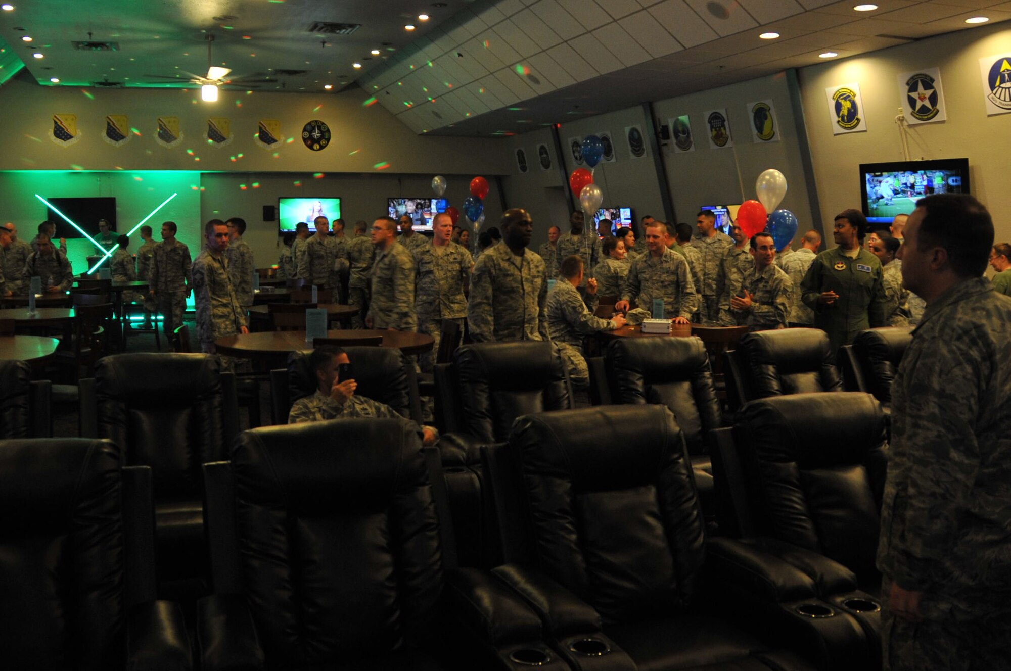 Permanent party Airmen got their first glimpse of the Sheppard Club’s Hangar One after an enlisted all call Sept. 25, 2014, at Sheppard Air Force Base, Texas. Hangar One is the newly redesigned hangout for permanent party Airmen. (U.S. Air Force photo/Airman 1st Class Robert L. McIlrath)