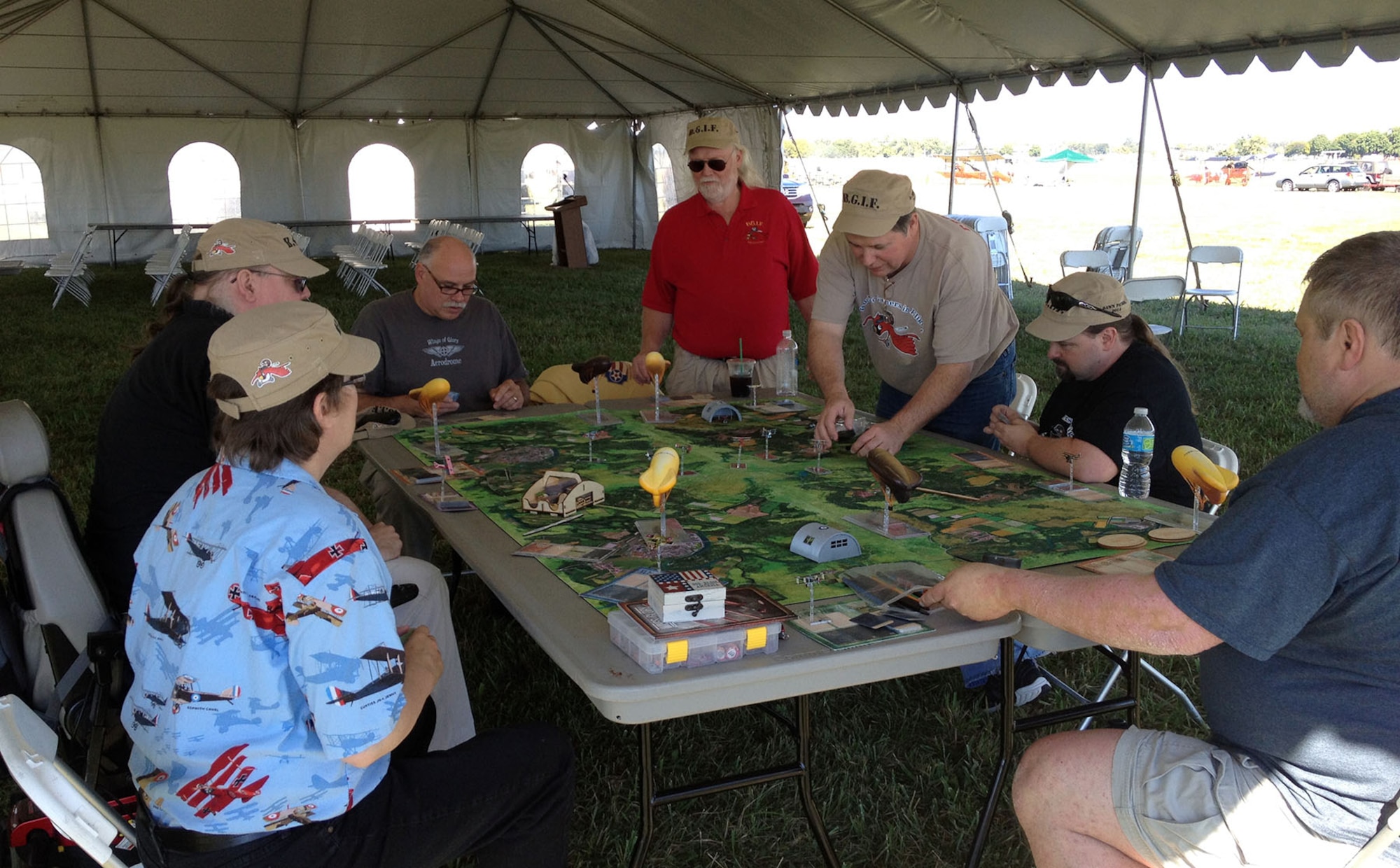 DAYTON, Ohio -- Visitors can get a better understanding of the war in Europe with Buckeye Gamers in Flight’s giant WWI board game “Wings of Glory,” along with trying out aircraft computer simulators to experience “flying” a WWI aircraft, during the Ninth WWI Dawn Patrol Rendezvous on Sept. 27-28, 2014. (U.S. Air Force photo)