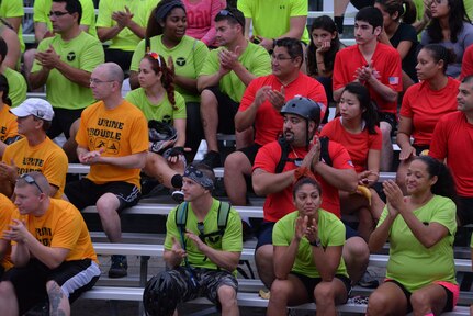 Participants listen to their safety brief prior to the Rambler 120 Race Sept. 20 at Canyon Lake, Texas. The Rambler 120 Race, which includes running, biking, rafting and a mystery event, was held at Joint Base San Antonio Recreation Park at Canyon Lake. Twenty-nine teams competed in the 22-mile bike course, 6-mile run, 2-mile rafting event and a Frisbee toss mystery event.  (U.S. Air Force photo/Desiree N. Palacios) 