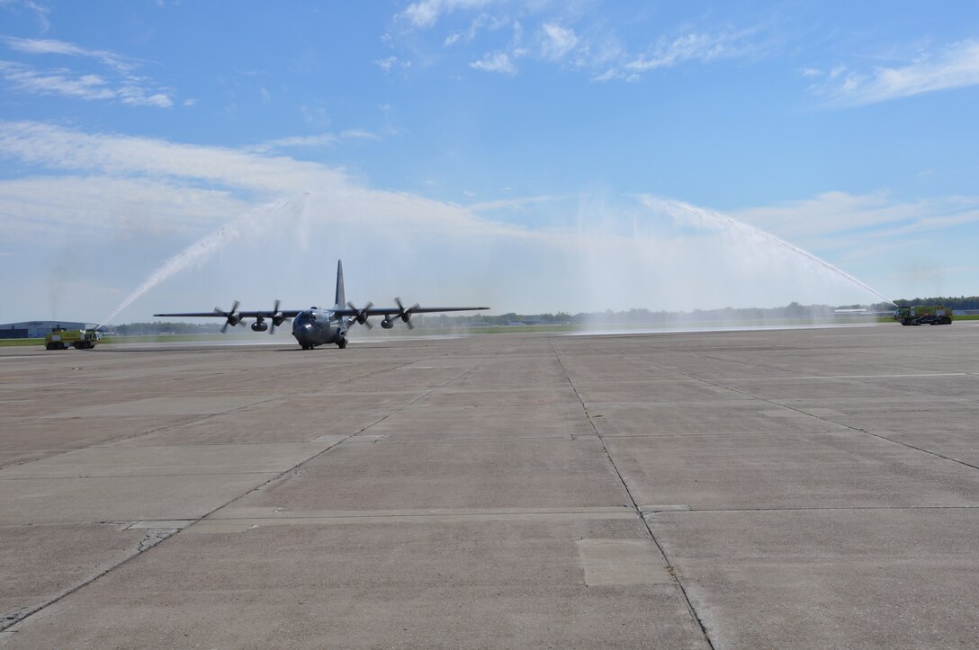 The final C-130 flight of the 107th Airlift Wing taxis on the flight line here, at the Niagara Falls Air Reserve Station, N.Y.  September 25, 2014. As a consequence of a more recent force structure announcement, it was decided the 107th would cease flying C-130s, no longer be associated with the Reserve and will transition to their new mission flying Remotely Piloted Aircraft. (U.S. Air Force photo by Staff Sgt. Matthew Burke) 