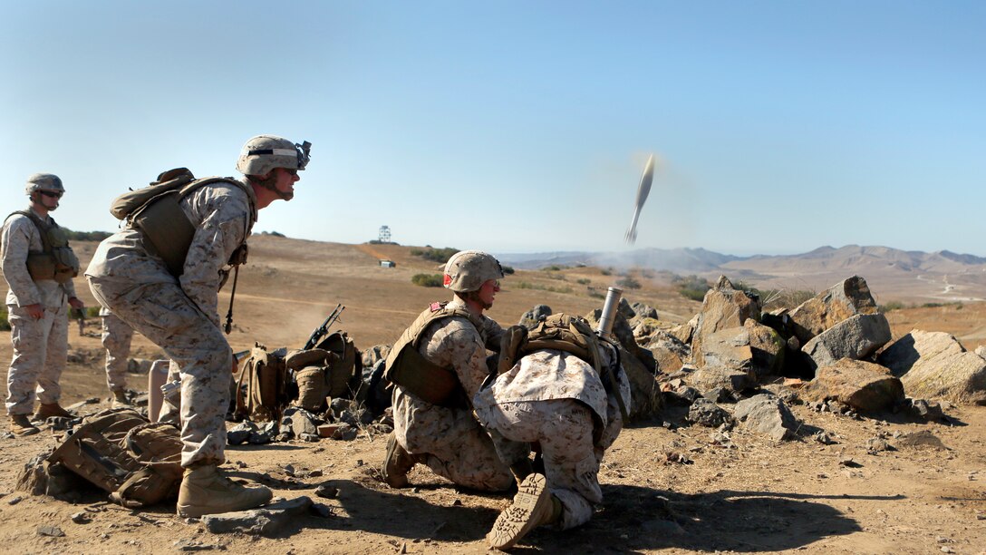 Entry-level Marines with Alpha Company, Infantry Training Battalion, School of Infantry-West completed their culminating event at Range 408 here, Sept. 25. The range includes and implements the different infantry occupational specialties at the company level. Medium/light machine guns and mortars suppress the enemy first, providing the supporting fire for a squad size element of riflemen and assaultmen to assault the enemies’ position.