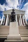 A bronze reproduction of Auguste Rodin's famous sculpture, "The Thinker," marks the entrance to Grawemeyer Hall on the University of Louisville's Belknap Campus in Louisville, Ky. U of L is planning to offer a college-level course in public speaking at the Kentucky Air National Guard Base in January. (U.S. Air National Guard photo by Maj. Dale Greer)
