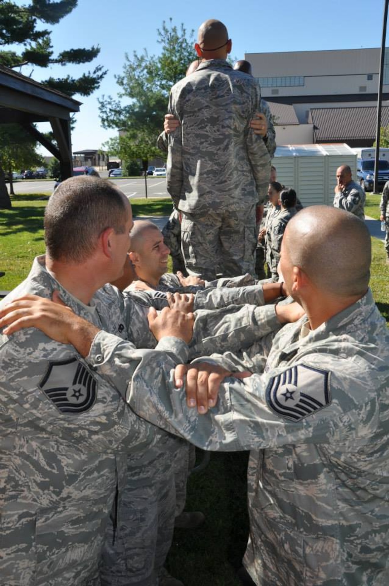 JOINT BASE MCGUIRE DIX LAKEHURST -- Twenty-four senior noncommissioned officers from the Freedom Wing, Dover AFB and Pittsburgh IAP Air Reserve Station spend the weekend exploring communication, trust, teamwork and current AFRC leadership issues and initiatives as part of a command Senior NCO Leadership Development Course here (US Air Force photo/Master Sgt. Donna Jeffries).