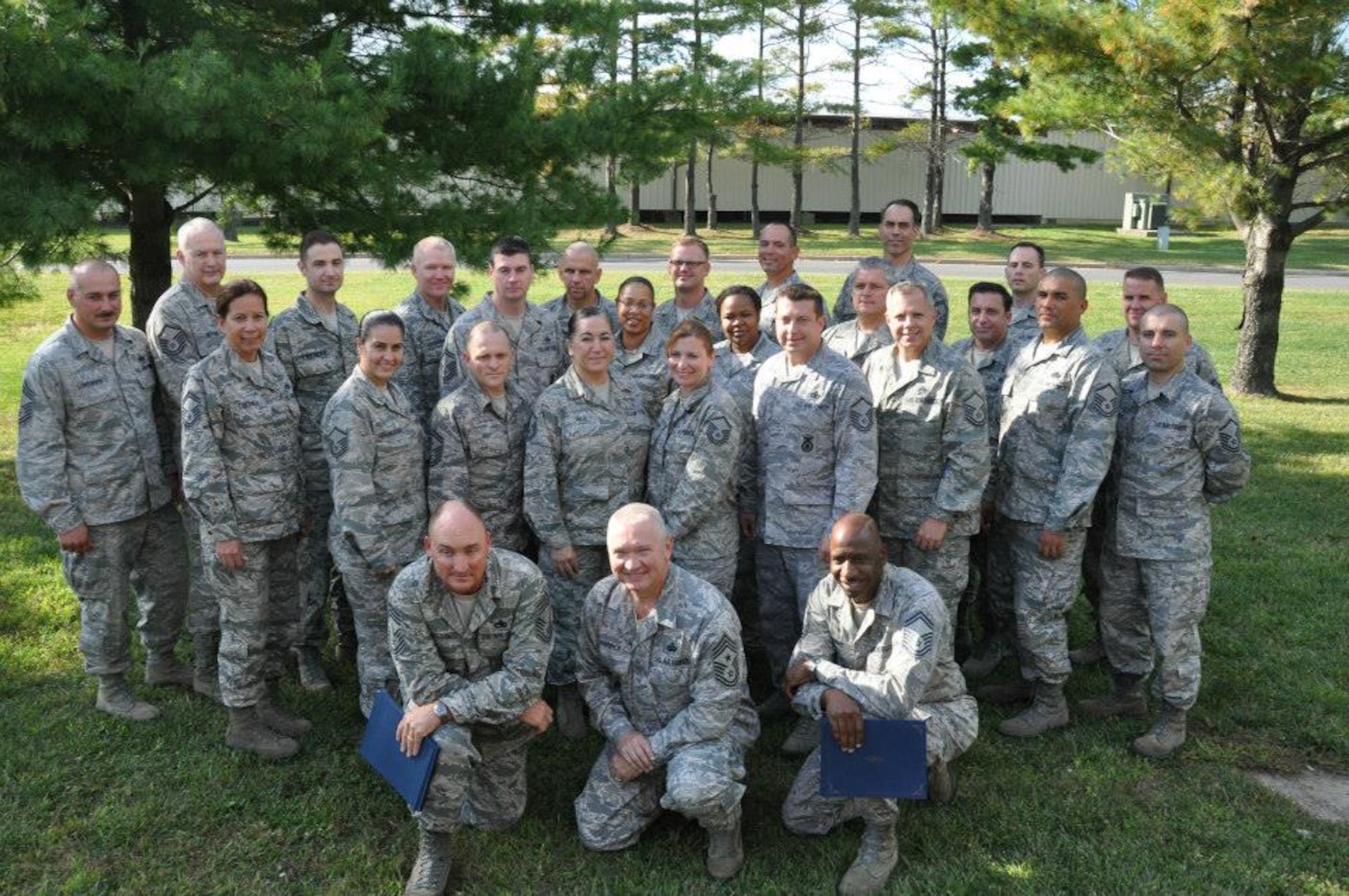JOINT BASE MCGUIRE DIX LAKEHURST -- Twenty-four senior noncommissioned officers from the Freedom Wing, Dover AFB and Pittsburgh IAP Air Reserve Station spend the weekend exploring communication, trust, teamwork and current AFRC leadership issues and initiatives as part of a command Senior NCO Leadership Development Course here (US Air Force photo/Master Sgt. Donna Jeffries).