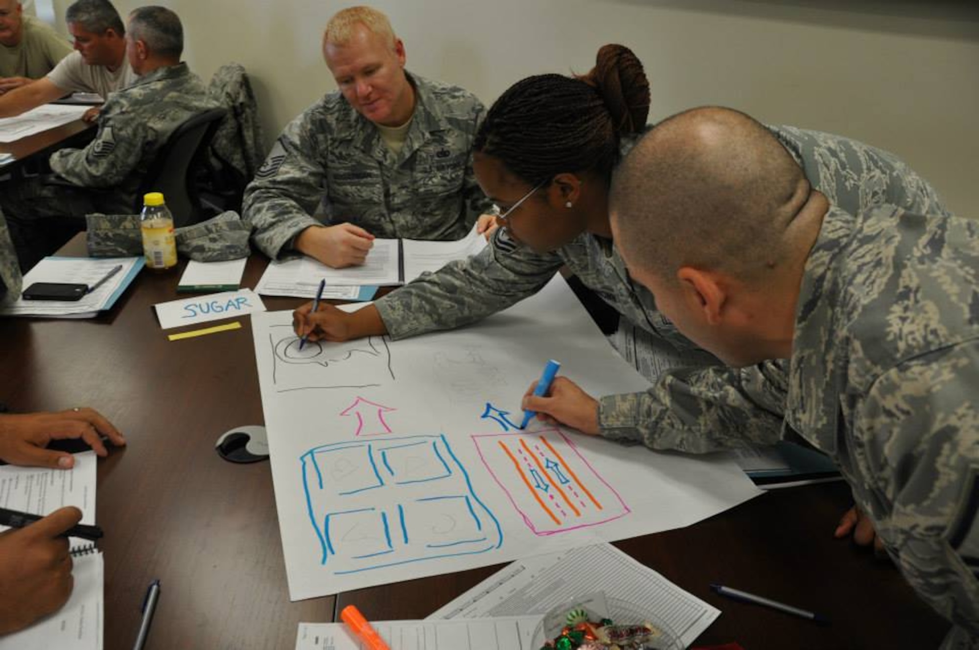 JOINT BASE MCGUIRE DIX LAKEHURST -- Twenty-four senior noncommissioned officers from the Freedom Wing, Dover AFB and Pittsburgh IAP Air Reserve Station spend the weekend exploring communication, trust, teamwork and current AFRC leadership issues and initiatives as part of a command Senior NCO Leadership Development Course here (US Air Force photo/Master Sgt. Donna Jeffries).