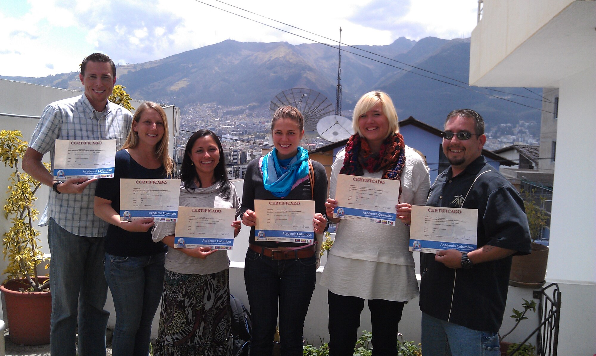Capt. Kawika Berggren (far right) and fellow Language Enabled Airman Program participants pause for a photo after receiving their certificates of completion for the Language Intensive Training Events program in Ecuador, Sept. 13, 2013. As part of his LEAP training, Berggren traveled to Ecuador to immerse himself in the Latin culture and bolster his language skills. (Courtesy Photo)