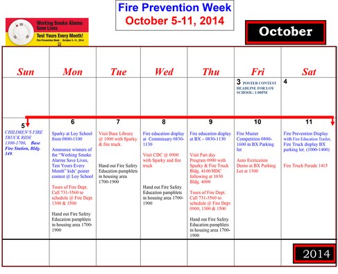 341st Missile Wing Fire Prevention Week calendar of events for Oct. 5-11. 

