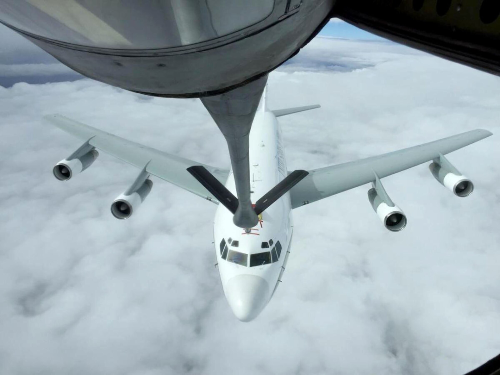 An OC-135B Open Skies aircraft approaches the refueling boom of a KC-135 Stratotanker assigned to McConnell Air Force Base, Kan., during an air refueling mission, Sept. 22, 2014. The KC-135 was operated by an aircrew made up of Air Force Reservists from the 931st Air Refueling Group at McConnell AFB.  The United States of America Open Skies OC-135B Observation Aircraft supports the Open Skies Treaty. The aircraft flies unarmed observation flights over participating parties of the treaty. (U.S. Air Force photo by Senior Master Sgt. Ray Lewis) 
 
 
 
 






 
 
 


 
 
 
 
 