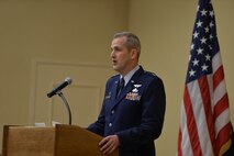 Lt. Col. Joseph Marcinek makes remarks moments after he assumed command of the Air Force Reserve's 28th Intelligence Squadron at the unit's activation and assumption of command ceremony Sept. 24, 2014 at Hurlburt Field, Fla.  The 919th Special Operations Wing will provide continuous support to the Hurlburt-based unit in the areas of financial management, military pay and force support.  (U.S. Air Force photo/Senior Airman Christopher Callaway) 