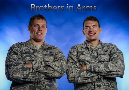 Sacrifice of service to one’s country is a common thread all service members share, but two Airmen here at Joint Base Charleston share an even stronger bond. 2nd Lt. James Davis and Senior Airman Dustin Davis are brothers. (U.S. Air Force illustration/ Senior Airman Dennis Sloan)