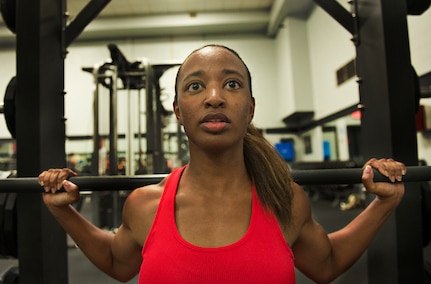 Staff Sgt. Miceala Simmons, 59th Medical Wing learning resource administrator, prepares for an upcoming fitness competition at Joint Base San Antonio-Lackland.(U.S. Air Force photo by Ben Faske/Released)
