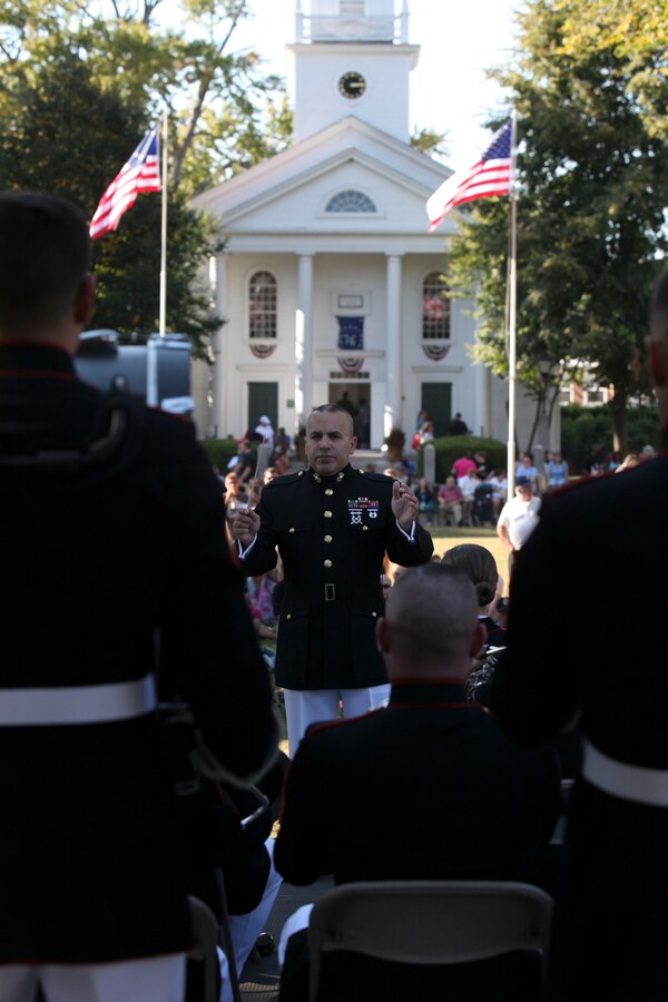 WEST SPRINGFIELD, Mass.— CWO2 Stephen Giove, the Officer in Charge and director of the Parris Island Marine Corps Band, conducts the Marine Band performance at the Big Eastern States Exposition, Sept. 27. Marine Musicians perform an average of 250 times each year. Marine Musicians perform an average of 250 times a year. Performances range from military ceremonies to public concerts like the Big E. 