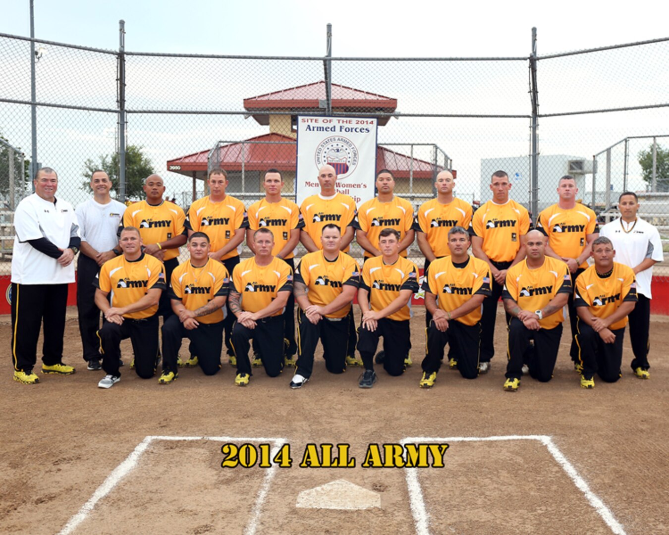 All Army Mens Softball team at the 2014 Armed Forces Softball Championship at Fort Sill, Okla. 14-19 September.