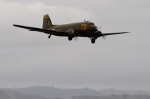 A vintage C-47 Skytrain prepares to land at the California International Air Show in Salinas, Calif., Sept. 28, 2014. The Skytrain was utilized during the D-Day invasion of Western Europe during World War II. (U.S. Air Force photo by Staff Sgt. Robert M. Trujillo/Released)