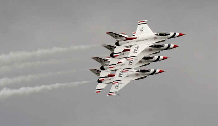 The U.S Air Force Aerial Demonstration Team performs at the California International Air Show in Salinas, Calif., Sept. 28, 2014. The Thunderbirds were founded in May 1953. (U.S. Air Force photo by Staff Sgt. Robert M. Trujillo/Released)