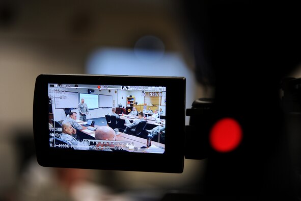 GOODFELLOW AIR FORCE BASE, Texas – A Sony XDCAM PMW-EX1R films the Fire Officer IV Course at the Louis F. Garland Department of Defense Fire Academy Sept. 19. The course was filmed for a distance learning project, so DOD firefighters around the world can receive the training they need to become a certified fire chief. (U.S. Air Force photo/ Airman 1st Class Devin Boyer)