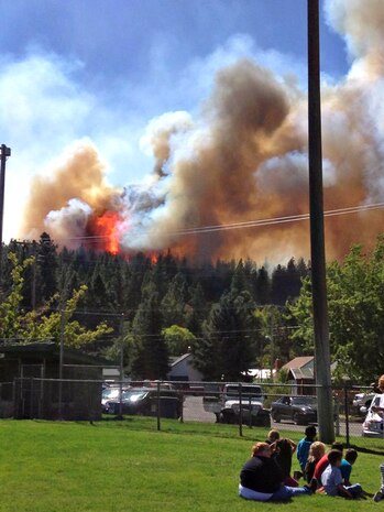 The Boles Fire spreads down the hill in Weed, Calif. The fire spanned 479 acres, destroying nearly 150 buildings and damaging three others. (Courtesy photo)