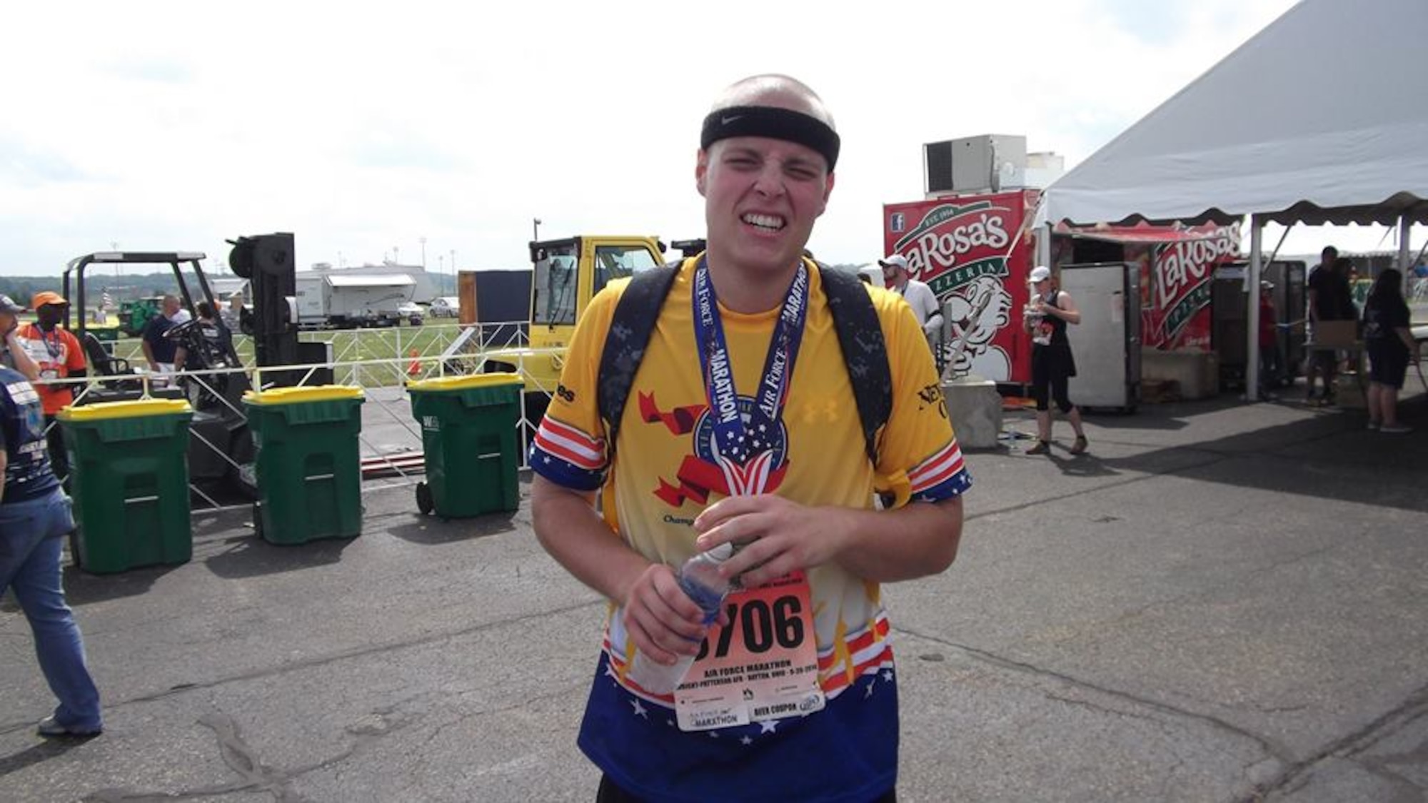 AFROTC Cadet Jesse Tewksbury finishes his first Air Force Marathon run in a little more than 5 hours. This run for him was a crowning achievement to his desire to get in shape and motivate his peers and family to do the same.