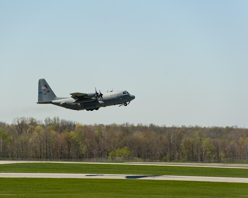 A C-130 Hercules aircraft takes off at Youngstown Air Reserve Station, Ohio, May 5, 2011.