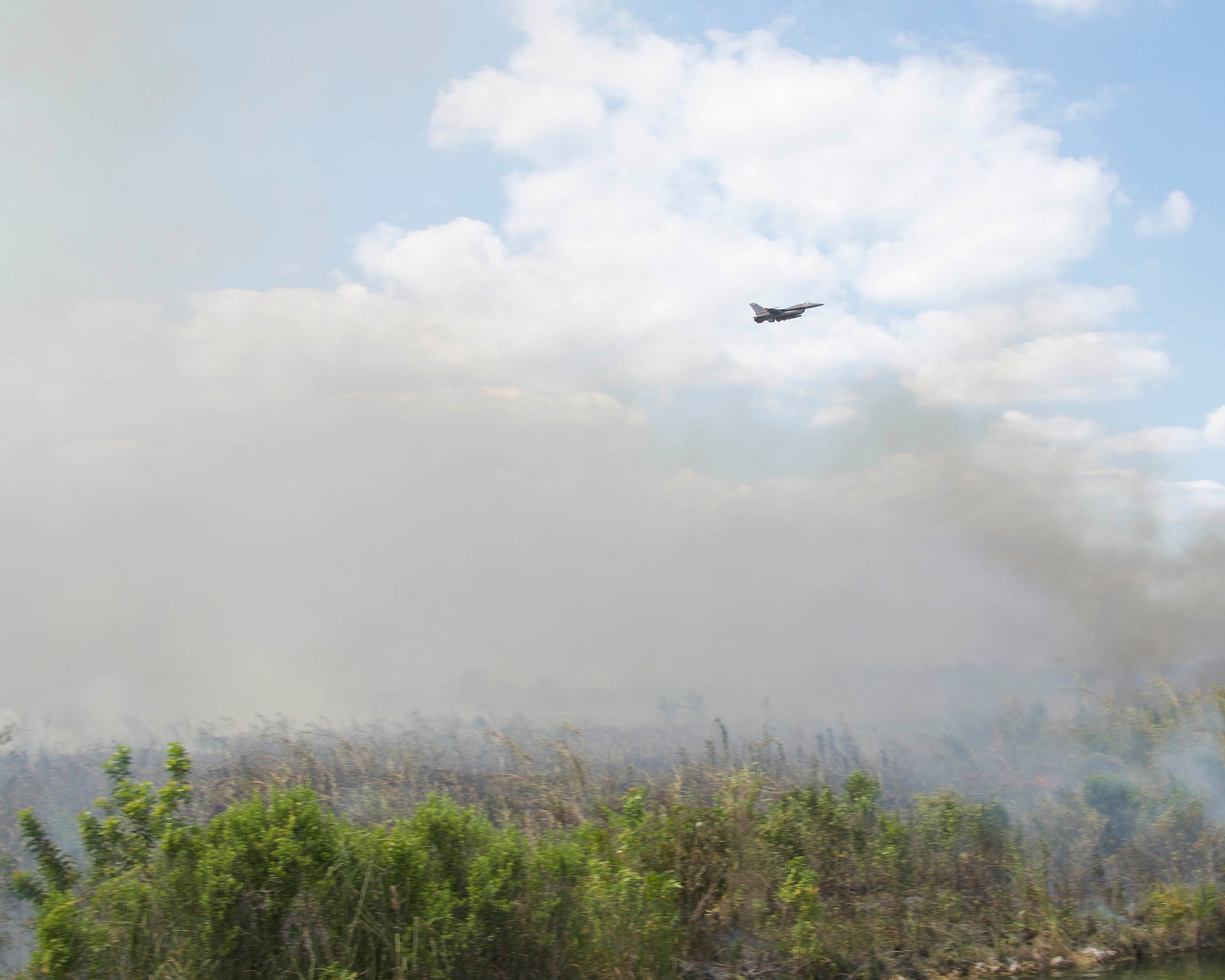 The Florida Department of Forestry Service conducted a prescribed burn at Homestead Air Reserve Base, Florida, March 30. The prescribed burn was conducted to reduce the naturally occurring fuel load like leaves and underbrush, increase visibility in thick vegetative areas, control invasive species, and reduce the large mammal wildlife population. (U.S. Air Force photo by Staff Sgt. Jaimi L. Upthegrove)