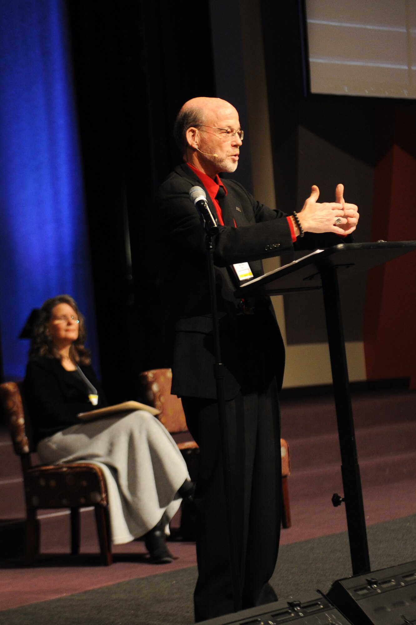 Ed Tick, Executive Director of Soldiers Heart, speaks to military members and families about mental health topics at Faith Family Church March 14, 2014. The 2nd annual NFLBC is going to be April 24 and 25, 2015. This conference is designed to help people with mental health problems and give them resources. (U.S Air Force photo by Airman 1st Class Megan Friedl)
