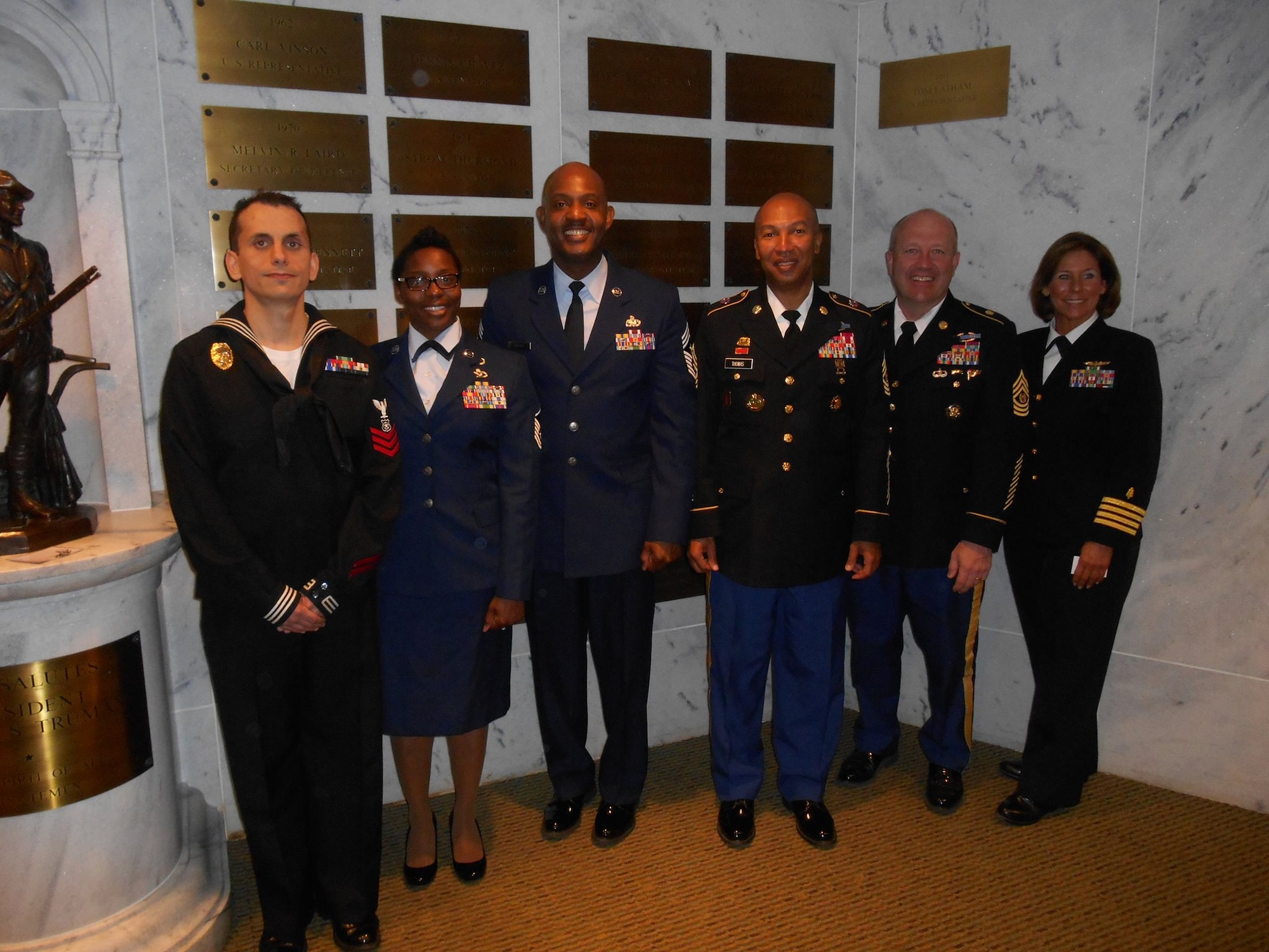 Master Sgt. Thersha Lewis, 459th Civil Engineering Squadron, stands with other members of the armed services who were nominated for the Reserve Officer Association Spotlight award during the ROA's Congressional Breakfast on March 17. The award recognizes the proud men and women who serve in the Reserve Components. (Photo courtesy of ROA)