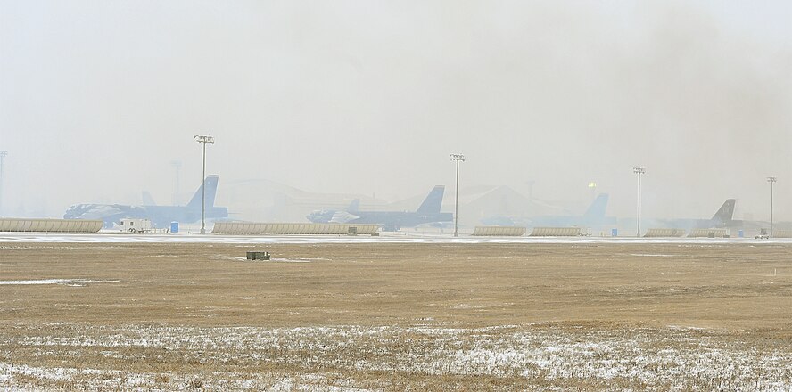 Multiple B-52H Stratofortresses prepare to taxi toward the runway during the Prairie Vigilance exercise on Minot Air Force Base, N.D., March 27, 2015. Exercises like these are integral to maintaining mission readiness and ensuring Team Minot is always prepared. (U.S. Air Force photo/Senior Airman Kristoffer Kaubisch)