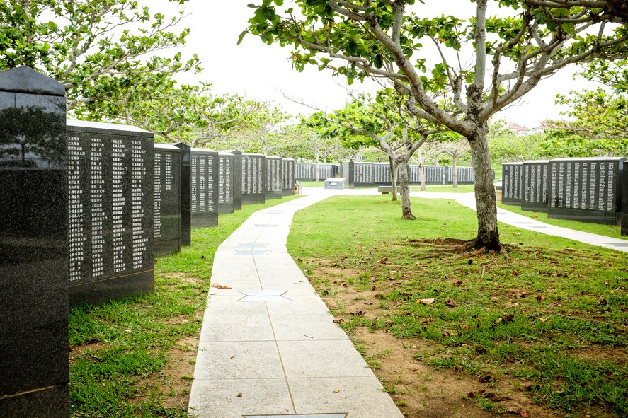 The Cornerstone of Peace lists more than 240,000 names etched in stone of those who died in the Battle of Okinawa. The memorial is located on the grounds of the Okinawa Prefectural Peace Memorial Museum in Itoman City, Okinawa. (U.S. Air Force photo by Tech. Sgt. Alexy Saltekoff)