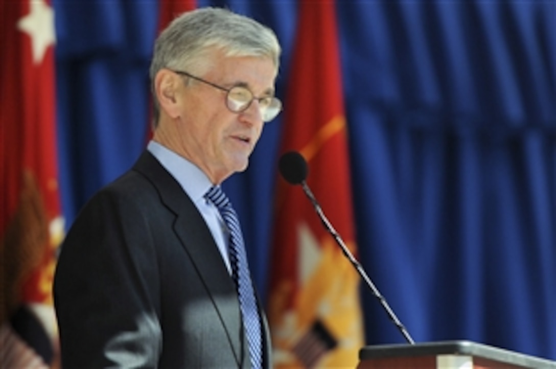 Army Secretary John McHugh speaks at an Army ceremony at the Pentagon, March 31, 2015, to mark the start of Sexual Assault Awareness and Prevention Month, which runs through April. "There are measurable steps in the right direction, particularly in the last two years," McHugh said, adding: "We've got a long, long way to go." 