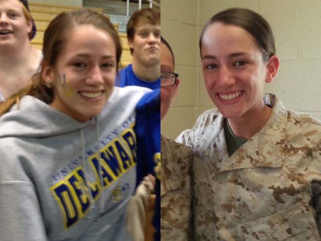 Madison Goebel, a sophomore English major at the University of Delaware, is currently enrolled in the Marine Corps’ Platoon Leaders Class and completed her first six-week session this past summer. The PLC program consists of two paid six-week internship sessions or a single 10-week session at the Marine Corps Officer Candidate School in Quantico, Virginia. Upon successful completion of all academic requirements at their university and Officer Candidates School, students may commission as second lieutenants in the United States Marine Corps.  (U.S. Marine Corps photo illustration by Sgt. Bryan Nygaard/Released) 