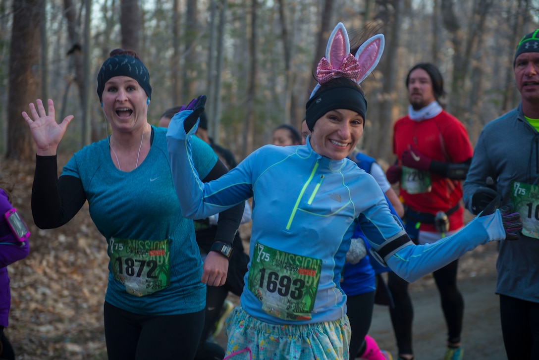 Runners participate in the Marine Corps 17.75K run in Prince William Forest Park, Va., March 28, 2015. Finishers of the 17.75 kilometer recieve a Guaranteed Access Code to this year's 40th Marine Corps Marathon in October. (U.S. Marine Corps photo by Cpl. Daniel Benedict/Released)